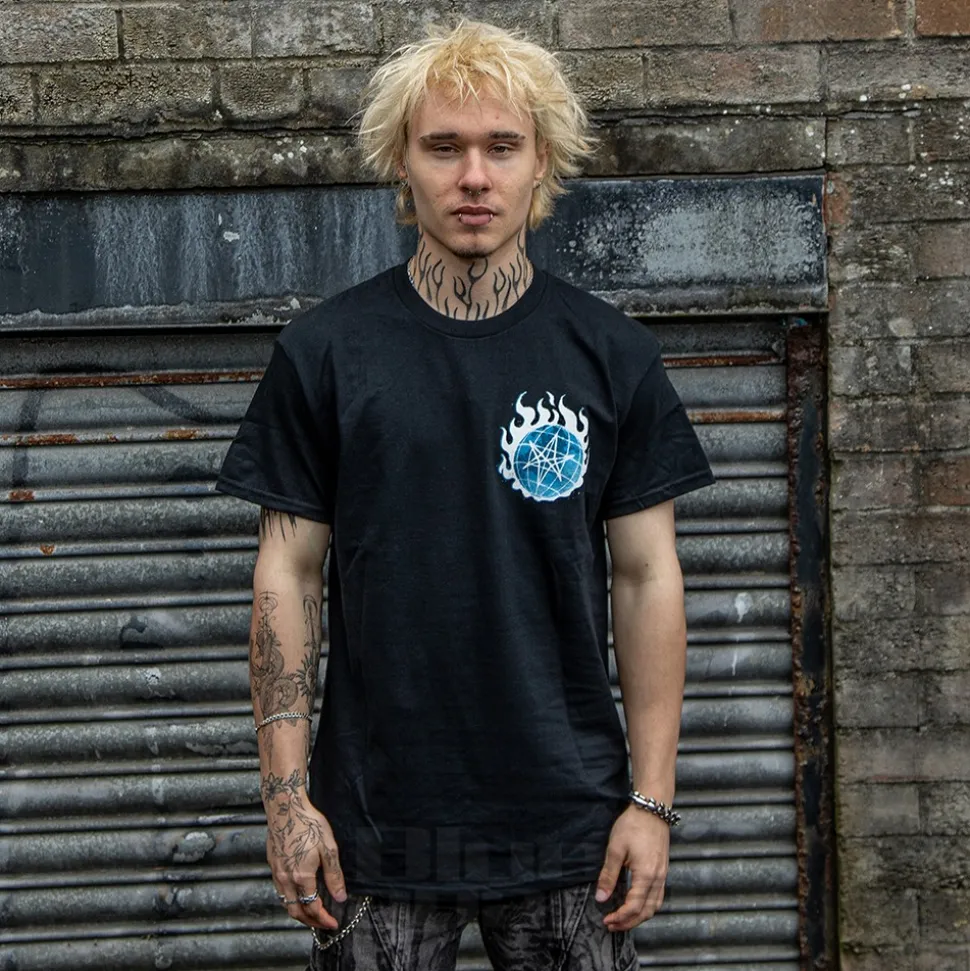 Official Bring Me The Horizon Blue Flame Globe T Shirt (Black)