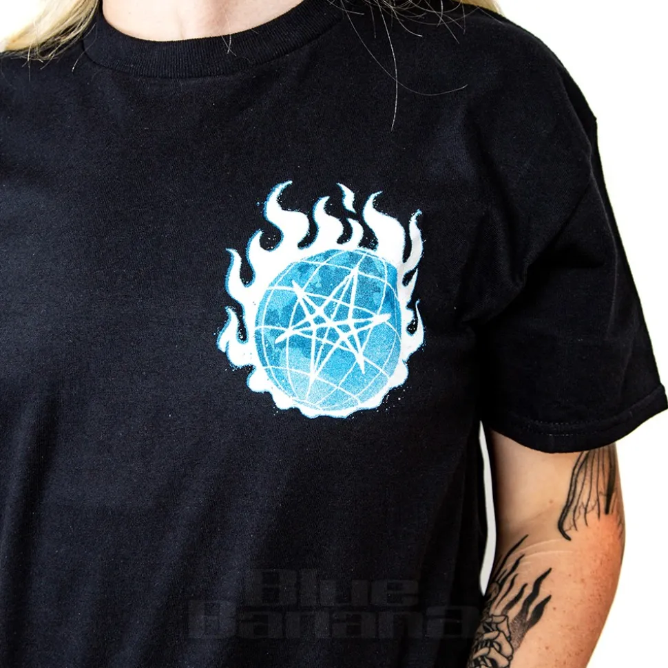 Official Bring Me The Horizon Blue Flame Globe T Shirt (Black)