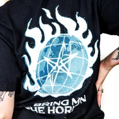 Official Bring Me The Horizon Blue Flame Globe T Shirt (Black)
