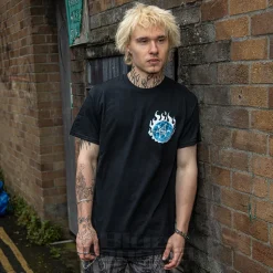 Official Bring Me The Horizon Blue Flame Globe T Shirt (Black)