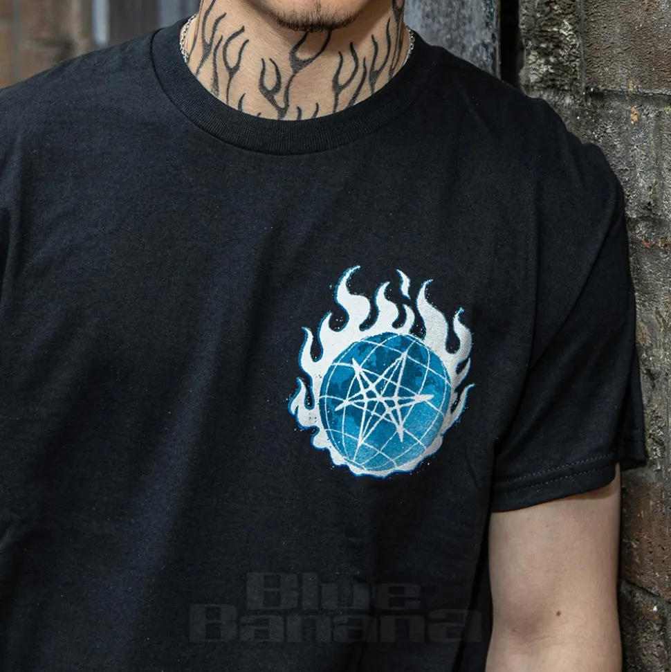 Official Bring Me The Horizon Blue Flame Globe T Shirt (Black)