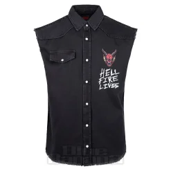 Official Stranger Things Hellfire Distressed Sleeveless Shirt (Black)
