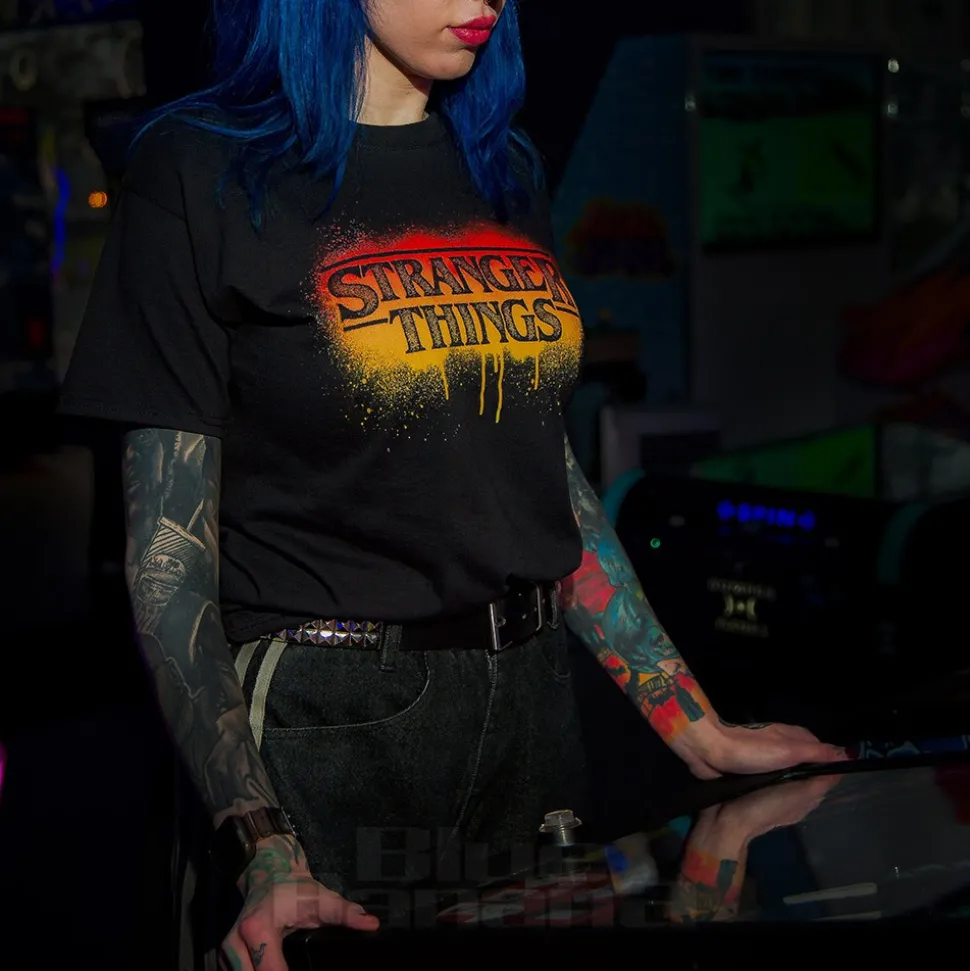 Official Stranger Things Spray Paint Hellfire T-Shirt (Black)