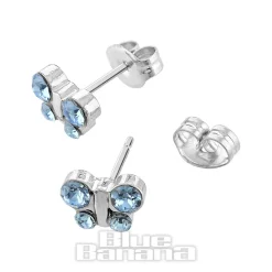 Studex Stainless Steel Aqua Butterfly March Earrings (Silver)