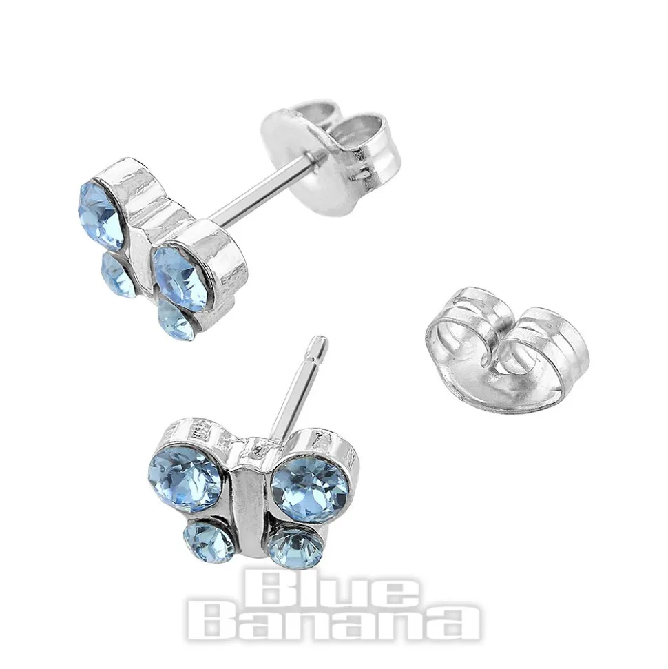 Studex Stainless Steel Aqua Butterfly March Earrings (Silver)